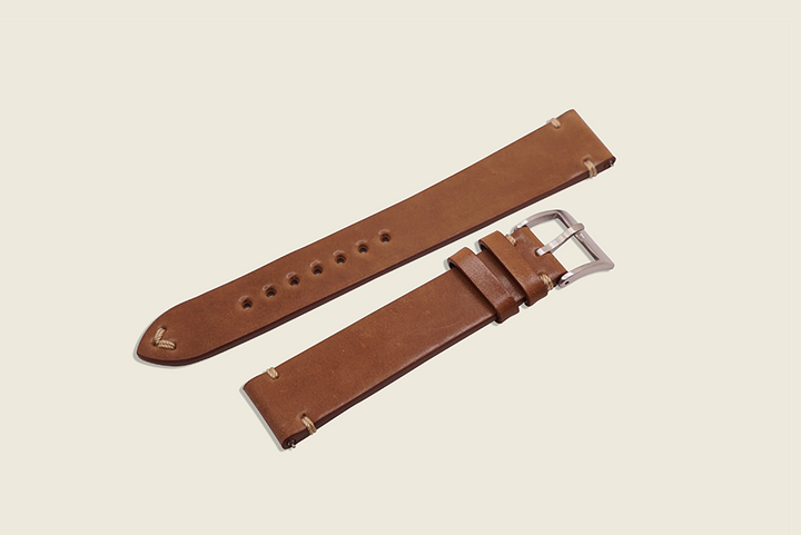 Minimal Side Stitch Watch Strap - Horween Bourbon Shell Cordovan