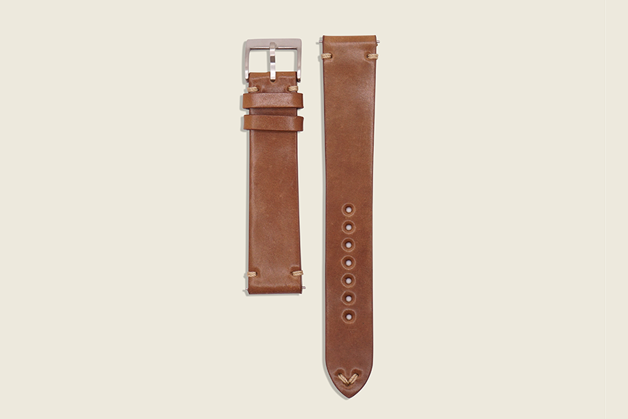 Minimal Side Stitch Watch Strap - Horween Bourbon Shell Cordovan