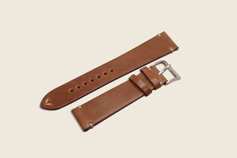 Minimal Side Stitch Watch Strap - Horween Bourbon Shell Cordovan