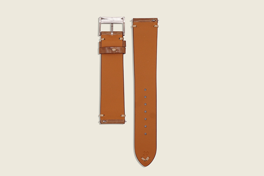 Minimal Side Stitch Watch Strap - Horween Bourbon Shell Cordovan