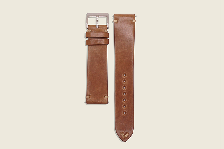 Minimal Side Stitch Watch Strap - Horween Bourbon Shell Cordovan