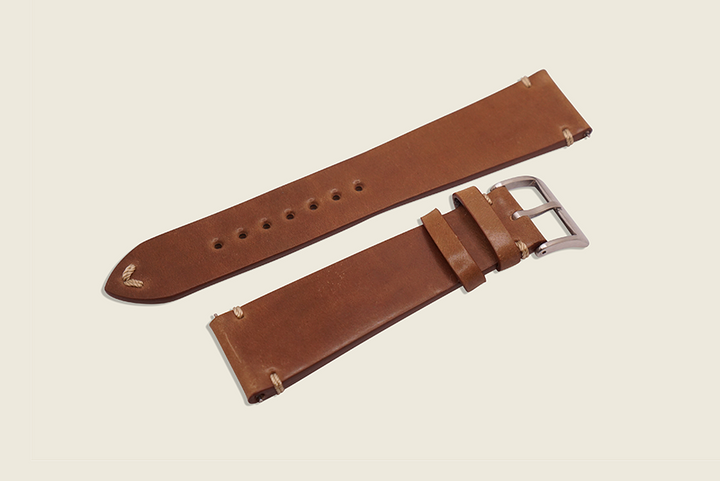 Minimal Side Stitch Watch Strap - Horween Bourbon Shell Cordovan